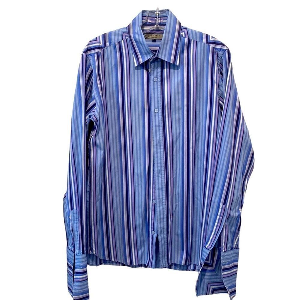Men shirt TED BAKER London dress shirt long sleeves French cuffs 100% Cotton MED